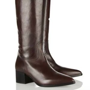Miu Miu Pointed-Toe Leather Boots, Brown Size 10.5